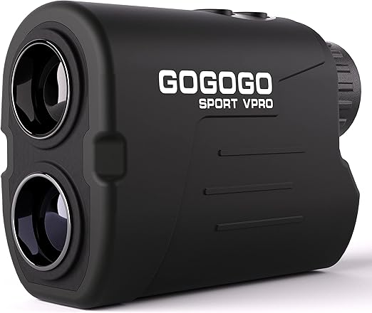 Gogogo Sport Vpro GS03 golf rangefinder with upgraded lens and sleek black design.